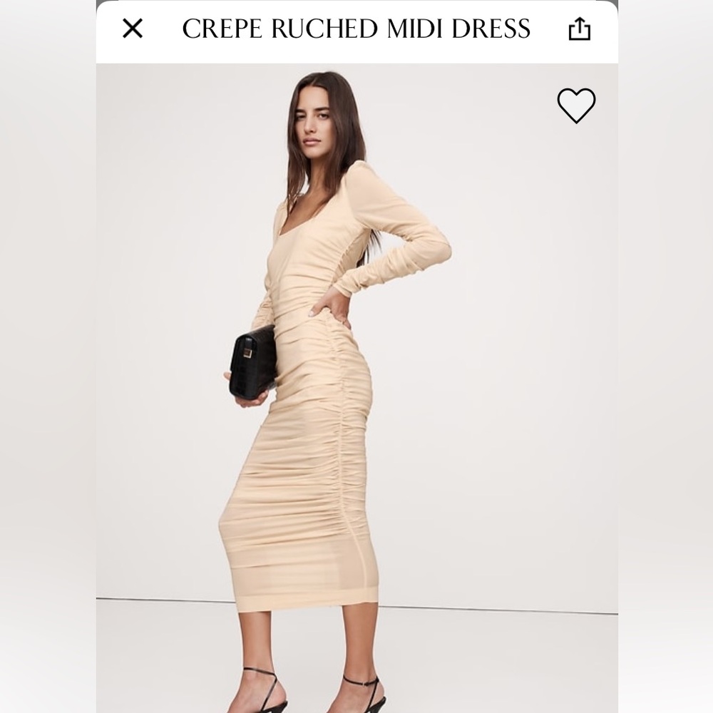 NWT BANANA REPUBLIC CREPE RUCHED MIDI DRESS TALL SZ 8